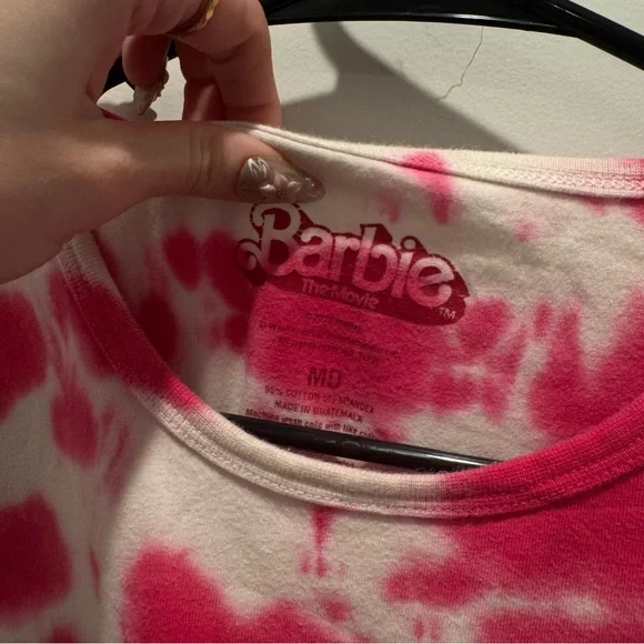 Barbie Hot Pink and White Tie-Dye Logo Crop Tee - Picture 5 of 5
